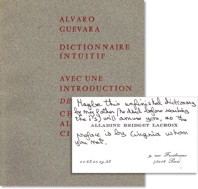 Item #16064] Dictionnaire Intuitif. Introduction de Charles-Albert Cingria. DICTIONARIES, Alvaro...