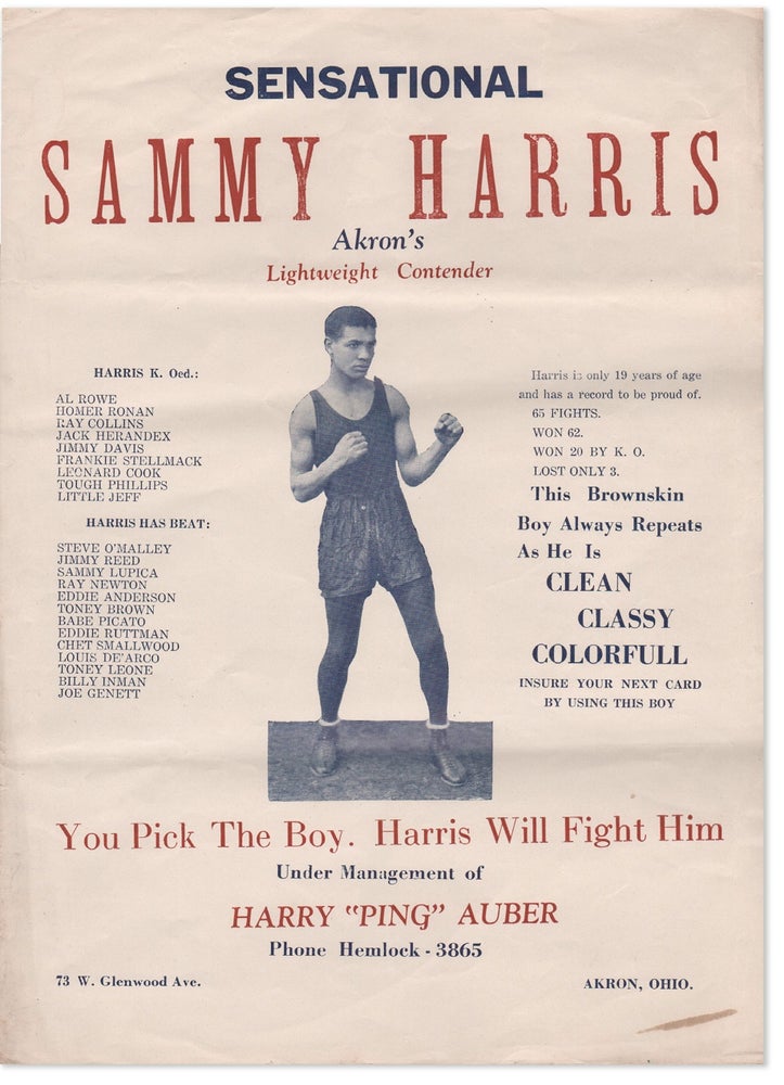 Item #19028] Broadside: "Sensational Sammy Harris: Akron's Lightweight Contender [...] This...