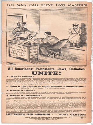 Broadside: No Man Can Serve Two Masters! All Americans: Protestants, Jews, Catholics Unite!