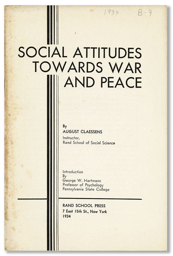 Item #21023] Social Attitudes Towards War and Peace. August CLAESSENS