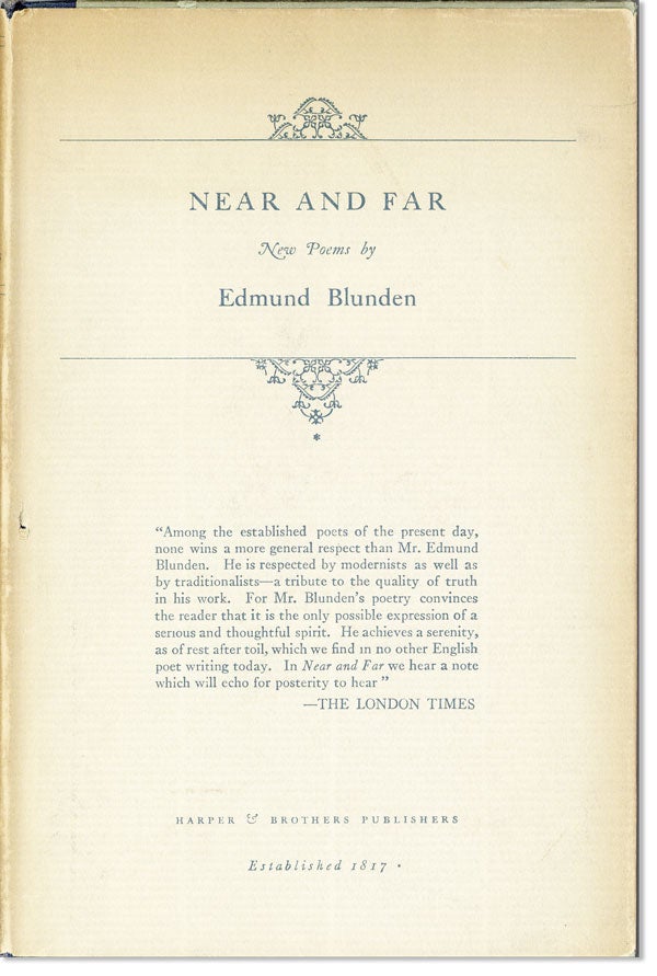 [Item #21206] Near and Far: New Poems. Edmund BLUNDEN.