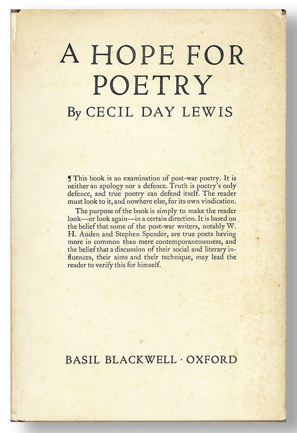 Item #22930] A Hope for Poetry. C. DAY LEWIS