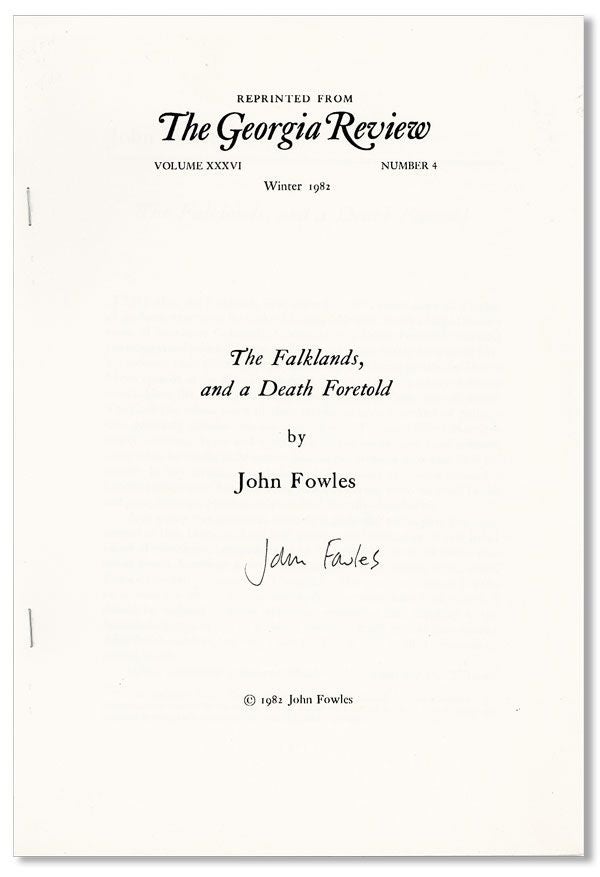 Item #24250] The Falklands, and a Death Foretold [Signed]. John FOWLES