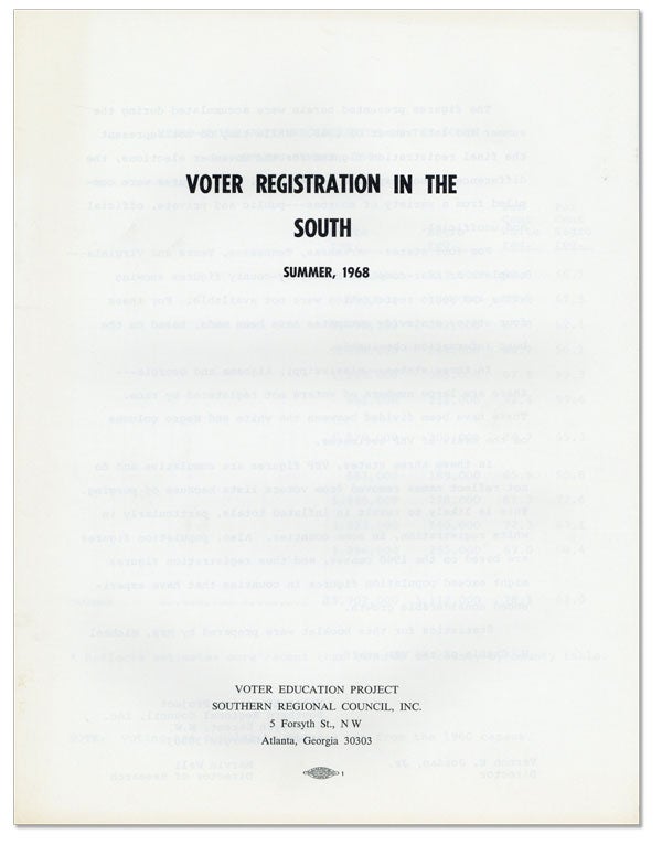 Item #25047] Voter Registration in the South. Summer, 1968. Southern Regional Council Staff