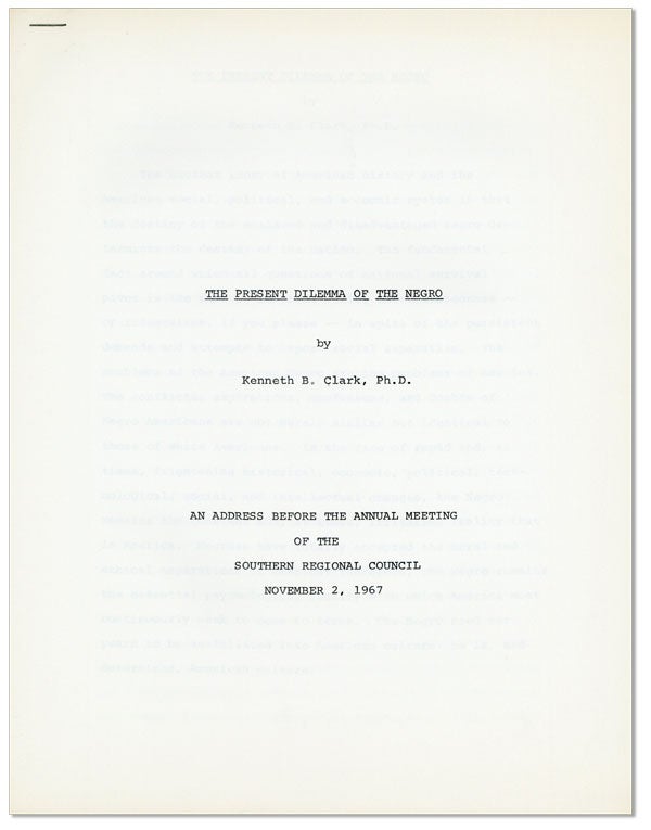 Item #25058] The Present Dilemma of the Negro. An Address Before the Annual Meeting of the...