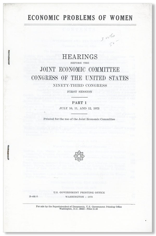 Item #25121] Economic Problems of Women: Hearings Before the Joint Economic Committee Congress of...