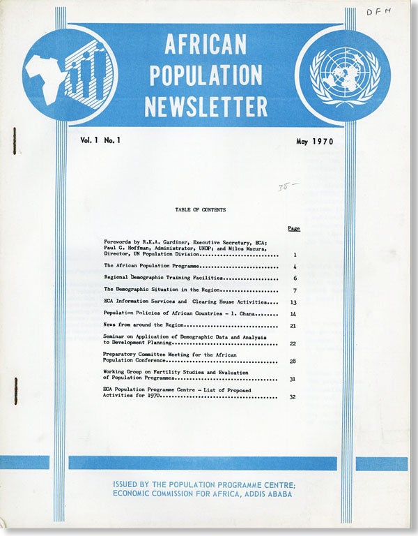 Item #25406] African Population Newsletter, Vol. 1, no. 1. May, 1970. UNITED NATIONS, ECONOMIC...