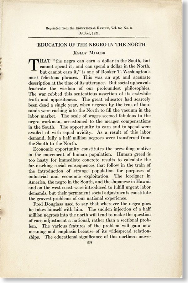Item #25474] Education of the Negro in the North. Reprinted from the Educational Review, VOl. 62,...