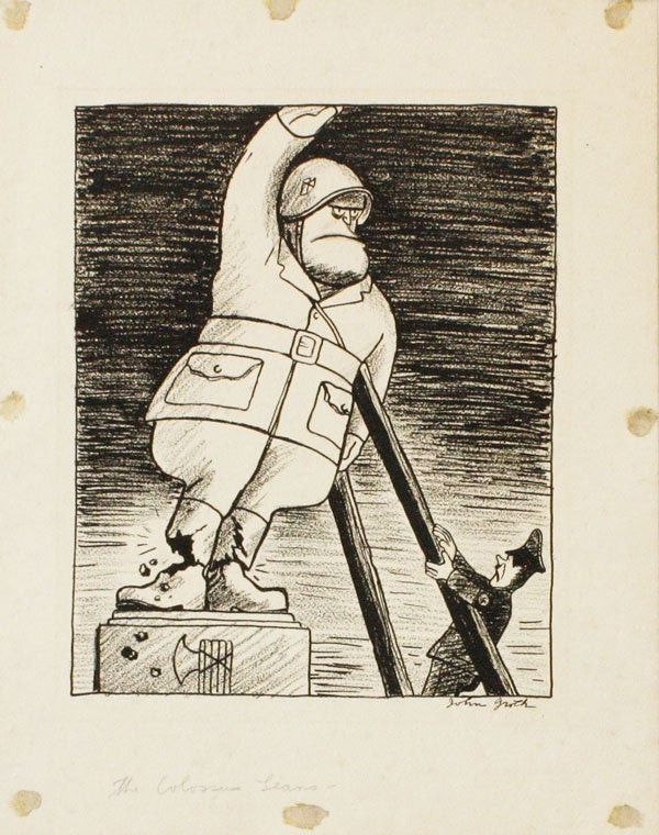 Item #26183] Original cartoon illustration, "The Colossus Leans," ca 1943. John GROTH