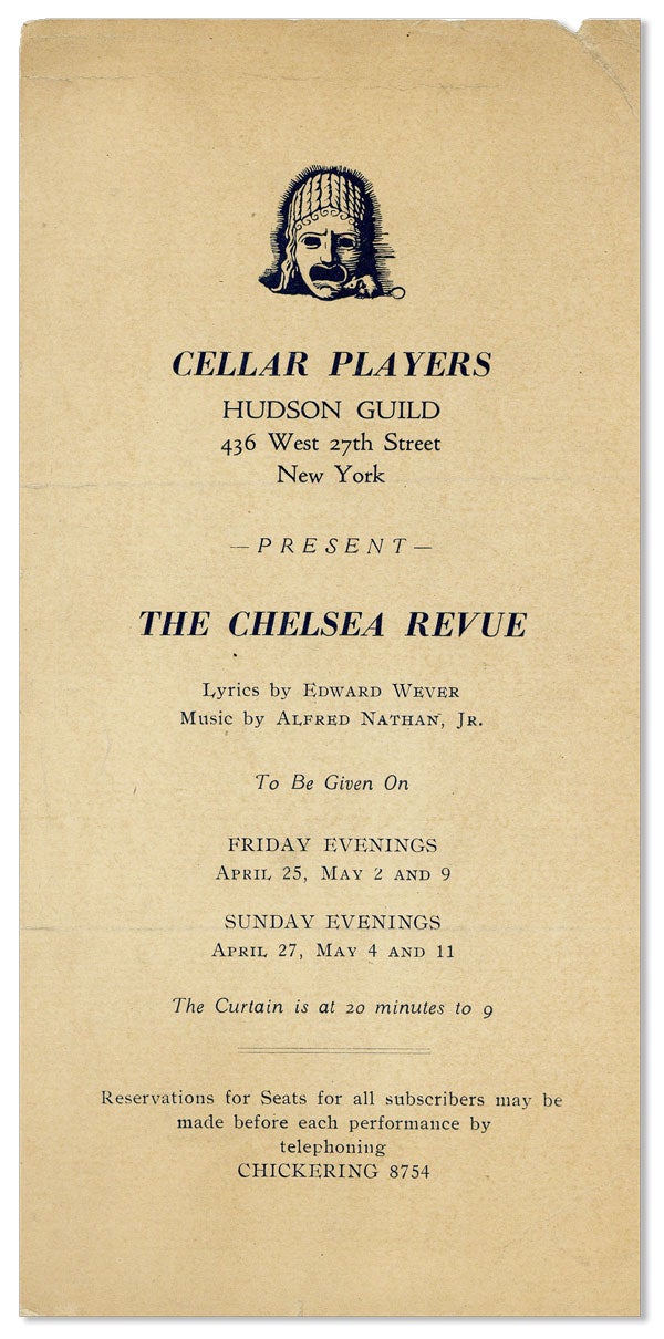 [Item #27162] Broadside: Cellar Players, Hudson Guild Present the Chelsea Review. HUDSON GUILD CELLAR PLAYERS.