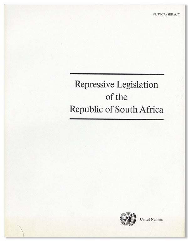 Item #27925] Repressive Legislation of the Republic of South Africa. Elizabeth LANDIS
