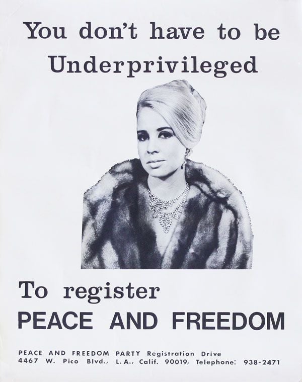 Item #27973] Poster: You don't have to be Underprivileged to register PEACE AND FREEDOM. AFRICAN...