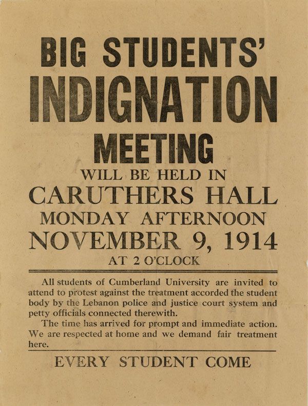 Item #28634] Big Students' Indignation Meeting Will Be Held in Caruthers Hall Monday Afternoon...