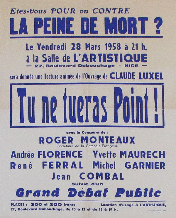 Item #29271] Poster: Etes-Vous Pour ou Contre la Peine de Mort? CAPITAL PUNISHMENT - FRANCE,...
