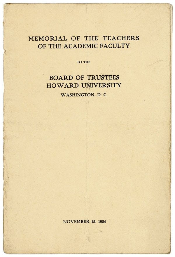 Item #31532] Memorial of the Teachers of the Academic Faculty to the Board of Trustees, Howard...