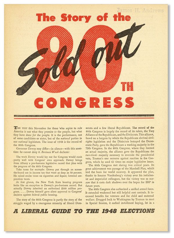 Item #32473] The Story of the Sold Out 80th Congress [drop title]. NEW REPUBLIC