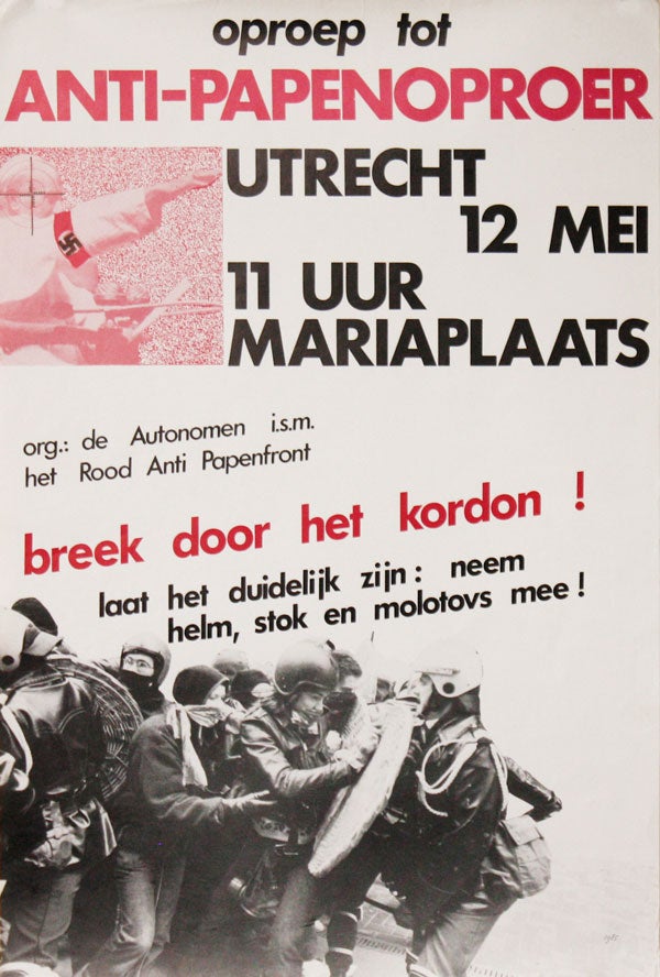 Item #34324] Poster: Oproep tot Anti-Papenoproer, Utrecht 12 Mei 11 Uur, Mariaplaats [Call for an...