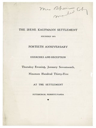 Small Archive from the Irene Kaufmann Settlement Fortieth Anniversary [January 17, 1935], Including a Series of Postcards