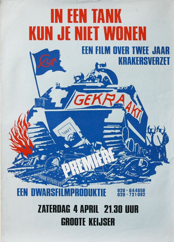 Item #34370] Poster: In Een Tank Kun Je Niet Wonen [You Can't Live in a Tank]. DWARSFILM