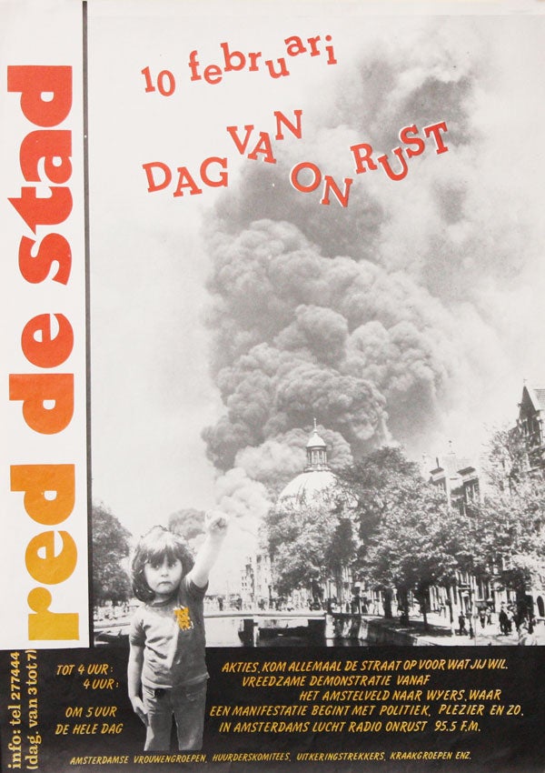 Item #35074] [Poster] Red de Stad: 10 Februari Dag Van on Rust [Save the City: February 10, Day...