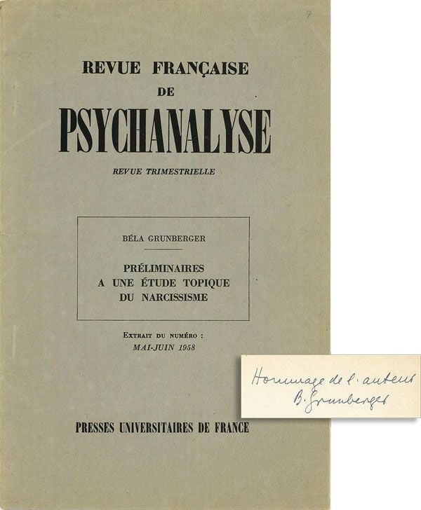 Item #36637] Préliminaires à une Étude Topique du Narcissisme [Inscribed & Signed]....
