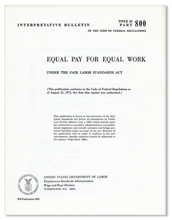 Item #38440] Equal Pay for Equal Work Under the Fair Labor Standards Act. UNITED STATES...