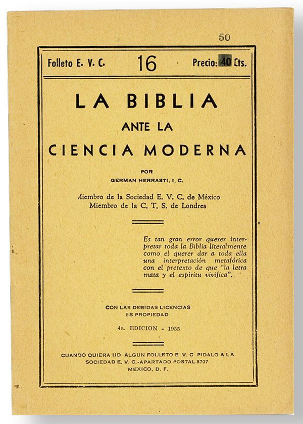 Item #38811] La Biblia Ante la Ciencia Moderna. German HERRASTI