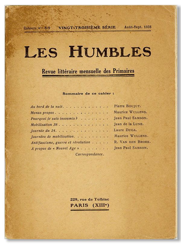 Item #38911] Les Humbles. Revue littéraire mensuelle des Primaires. Cahiers no. 8-9, Aout-Sept...