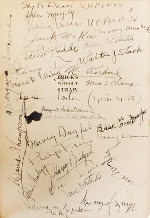 Bricks Without Straw [Inscribed & Signed by the Author & Sixty-Two Guests at a Party Thrown by Dave Thompson and Barney Dreyfus, March 11, 1939]