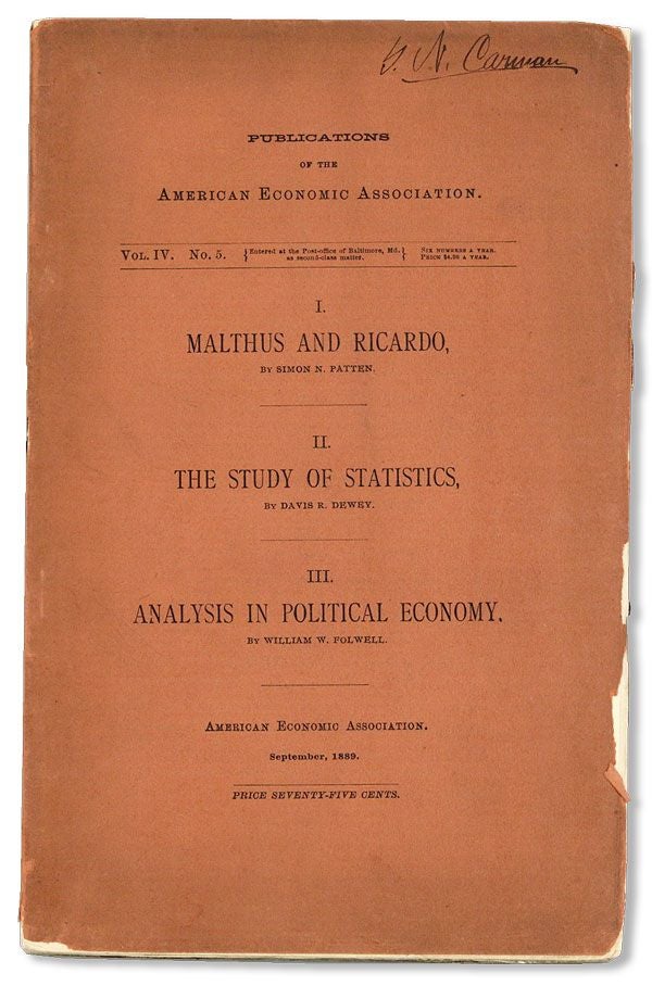 Item #39979] Publications of the American Economic Association, Vol. IV, no. 5, September, 1889....
