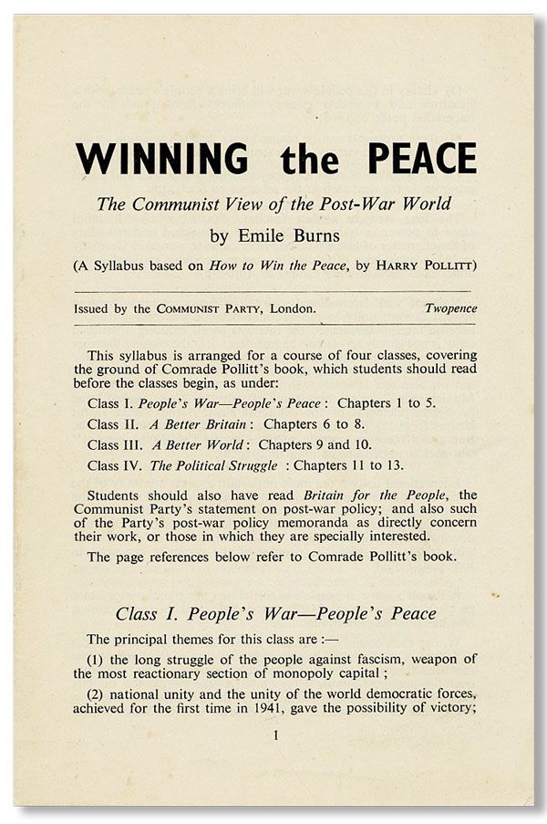 Item #40265] Winning the Peace: The Communist View of the Post War World (A Syllabus based on...
