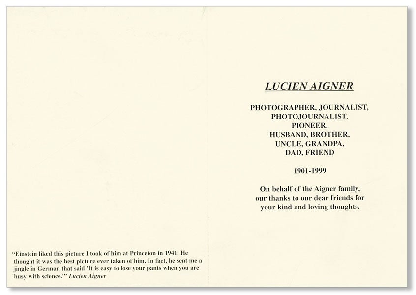[Item #41195] [Memorial Card for Lucien Aigner]. Lucien AIGNER.