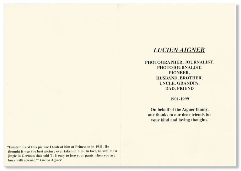 Item #41195] [Memorial Card for Lucien Aigner]. Lucien AIGNER