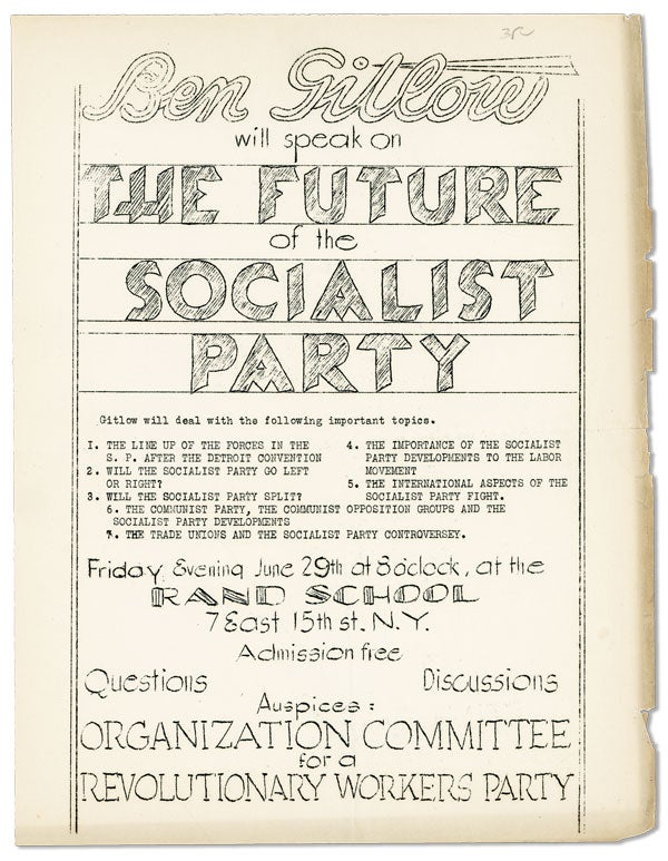 Item #41205] [Drop title] Ben Gitlow Will Speak on the Future of the Socialist Party. SOCIALISM,...