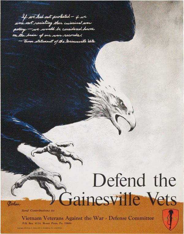 Item #41784] Defend the Gainesville Vets. NEW LEFT - GRAPHICS, Vietnam Veterans Against the War...