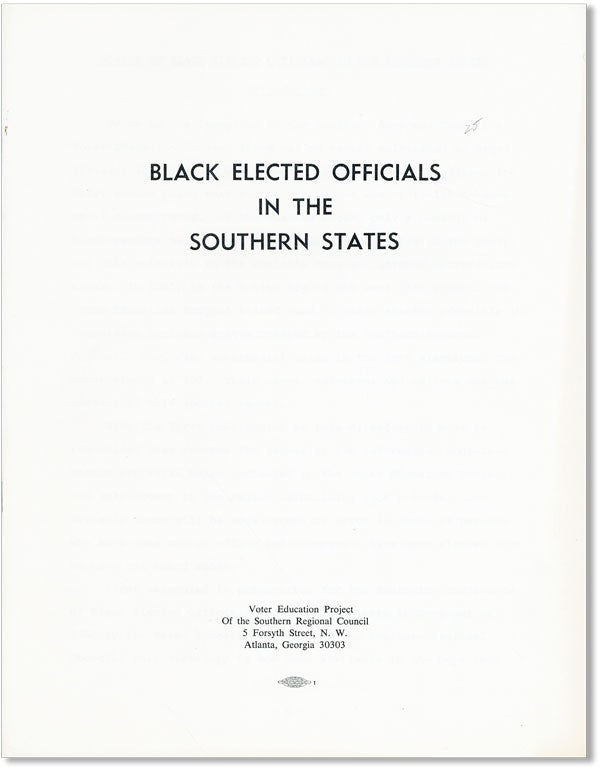 Item #41882] Black Elected Officials in the Southern States. VOTER EDUCATION PROJECT SOUTHERN...