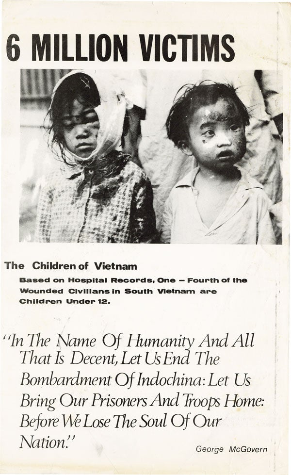 Item #42249] Broadside: "6 Million Victims. The Children of Vietnam: Based on Hospital Records,...