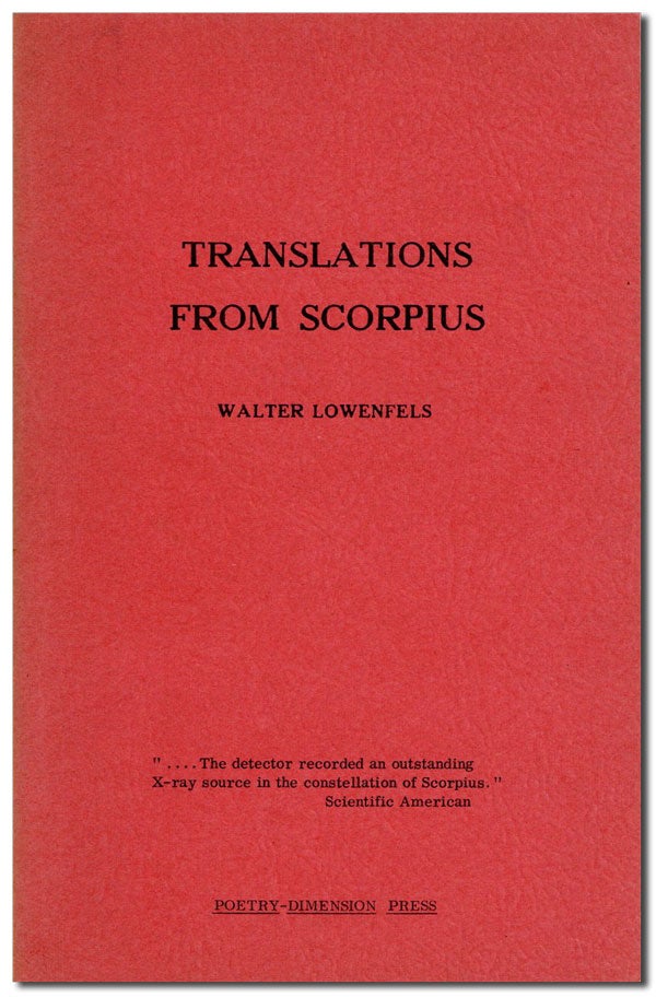 Item #42300] Translations from Scorpius. Walter LOWENFELS