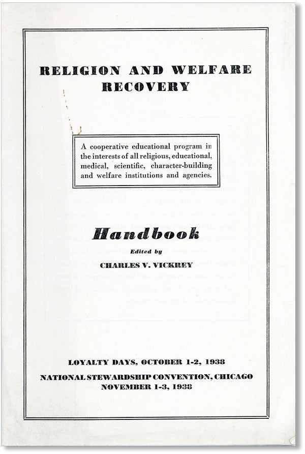 Item #42473] Religion and Welfare Recovery Handbook. Charles V. VICKREY