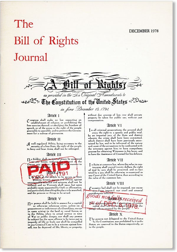 Item #42521] The Bill of Rights Journal. Volume XI - December 1978. Max GORDON, Howard A. Rodman