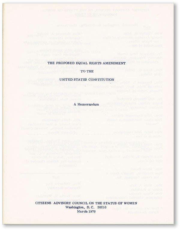 Item #43919] The Proposed Equal Rights Amendment to the United States Constitution: A Memorandum....