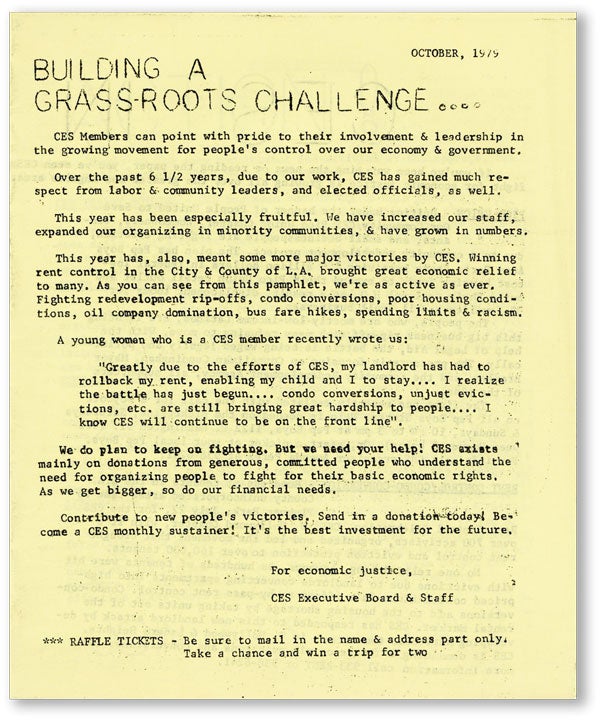 Item #45141] [Drop title] Building a Grass-Roots Challenge. COALITION OF ECONOMIC SURVIVAL