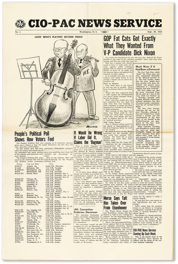 Item #45338] CIO-PAC News Service. No. 4 (Sept. 29, 1952). CONGRESS OF INDUSTRIAL ORGANIZATIONS