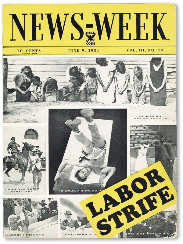 Item #45452] Advertising Placard for News-Week Magazine, Vol. III, no.23 (June 9, 1934): "Labor...