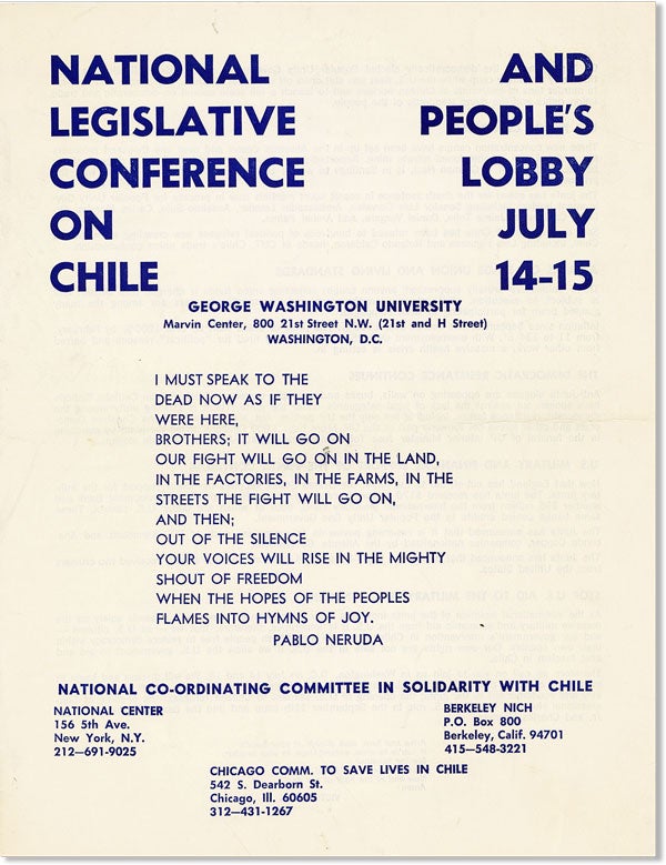 Item #45667] [Drop title] National Legislative Conference on Chile and People's Lobby, July 14 -...