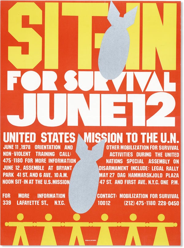 Item #45732] Poster: Sit-in for Survival June 12. MOBILIZATION FOR SURVIVAL, design ARTWORKS