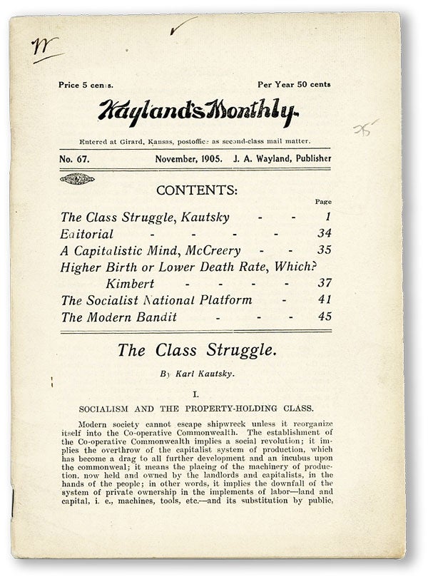Item #45799] Wayland's Monthly. No. 67 - November, 1905. J. A. WAYLAND, ed