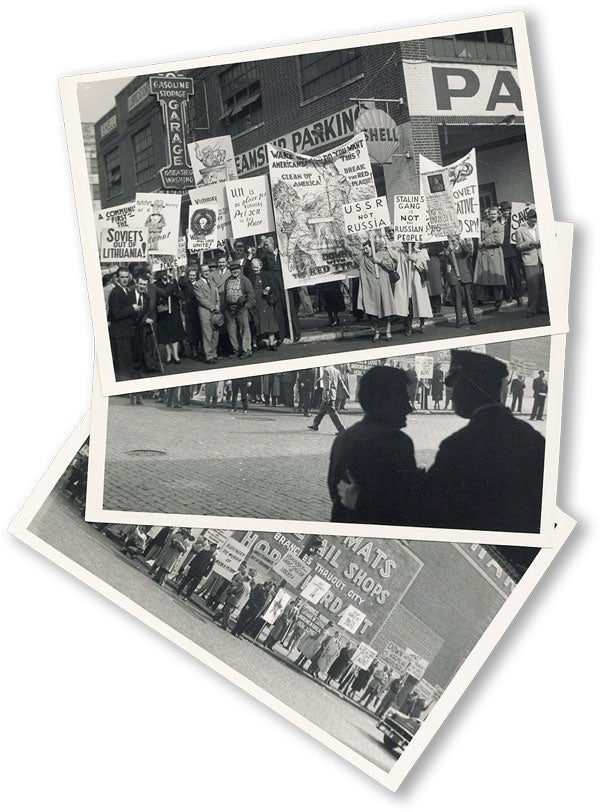 [Item #45800] Three Amateur Photographs of an Anti-Soviet Street Protest, New York, 1952. ANONYMOUS PHOTOGRAPHER.