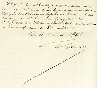[Drop title] Memoire sur les Sondages Exécutés dans le Sahara (Compagne 1857 - 1858) [Inscribed and Signed to Jean Baptiste Julien d'Omalius d'Halloy]