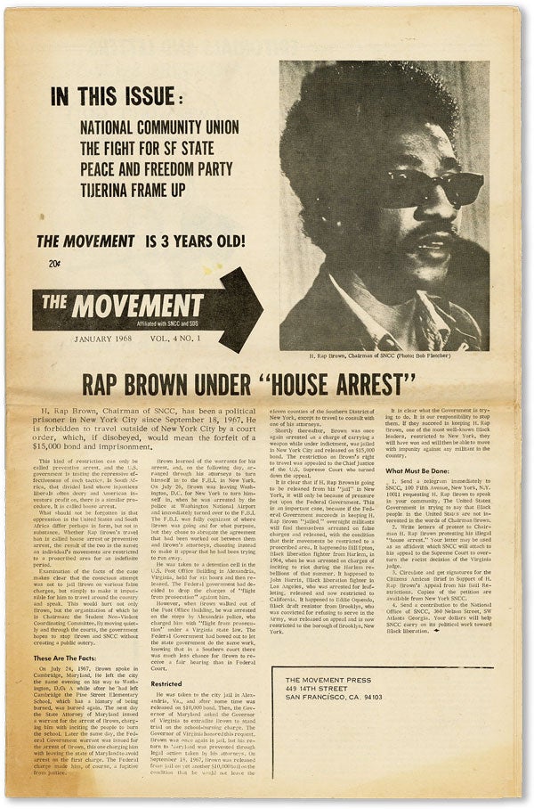 Item #46115] The Movement - Vol.4, No.1 (January, 1968). AFRICAN AMERICANA, CIVIL RIGHTS